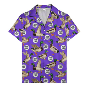 mallard ducks in flight hawaiian shirt with custom logo repeat pattern men's
