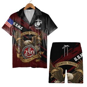 Marine Corps Eagle Hawaiian Shirt - USMC Veteran Badge Globe & Anchor Pride