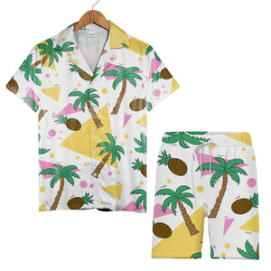 Mint Green Tropical Pineapple Coconut Hawaiian Shirt with Monstera and Hibiscus