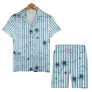 Modern Tropical Hawaiian Shirt on Black White Horizontal Stripes