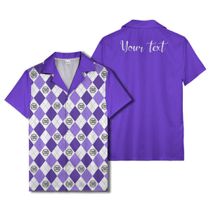 monochrome argyle diamonds golf logos hawaiian shirt