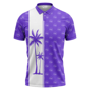 monochrome palm tree silhouette & logo repeat polo shirt