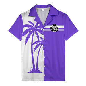 monochrome palm tree silhouette & stripe hawaiian shirt for men