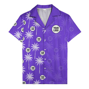 monochrome palm trees & custom logo repeat hawaiian shirt