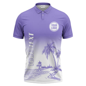 monochrome palm trees & lounge chair beach scene polo shirt