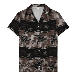 monochrome sea turtles & starfish repeat pattern hawaiian shirt for men