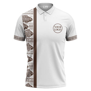 monochrome tribal fish & geometric borders patterned polo shirt for men