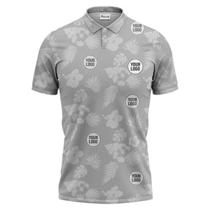 illustrated monochrome tropical flowers and leaves polo shirt for men
