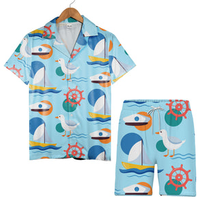 Nautical Captain Hat & Ship Wheel Hawaiian Shirt – Seagull Sailing Fun