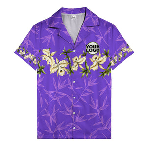 orchid & bamboo photoreal black hawaiian shirt