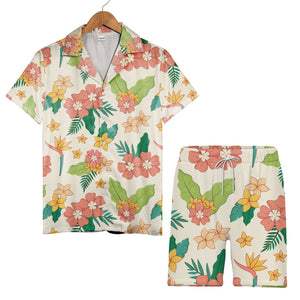 Pale Beige Bird of Paradise Hawaiian Shirt with Plumeria and Banana Leaves