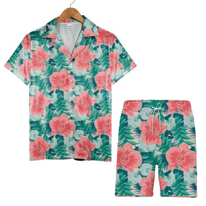 Pale Beige Cream Orchid Hawaiian Shirt with Elegant Palm and Monstera Leaves