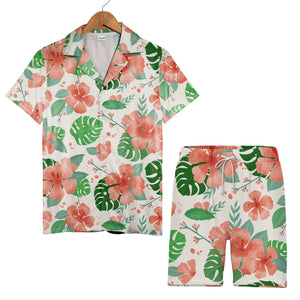 Pale Cream Pink Lily Hawaiian Shirt with Plumeria Monstera and Banana Leaves