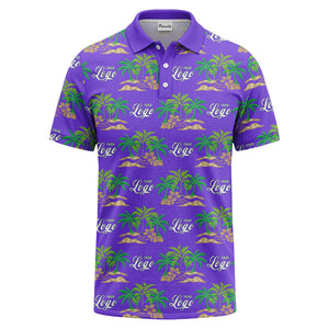 palm trees island scene repeat graphic polo shirt for men