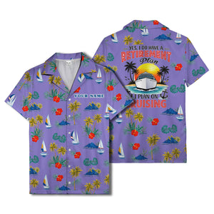 palm trees sailboats hibiscus island paradise hawaiian shirt