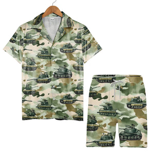 Patriotic Army Tank & Soldiers Hawaiian Shirt – Camo Military Design