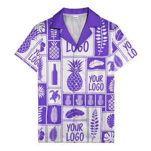 pineapple palm leaf sea turtle grid hawaiian shirt for men