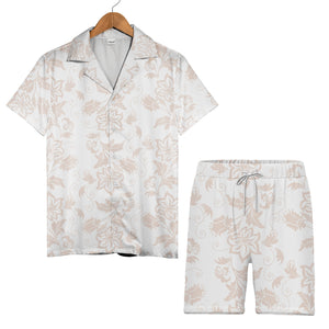 Pure White Damask Blush Hawaiian Shirt with Romantic Scroll Design