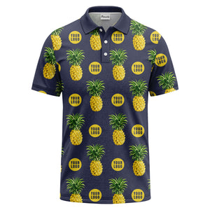 realistic pineapple repeat & custom logo black polo shirt