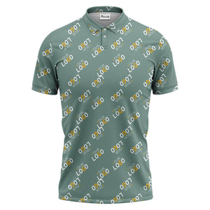 repeating gold logo hawaiian polo shirt with custom text overlay