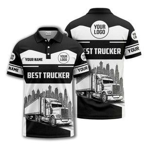 semi-truck cityscape graphic polo shirt for trucker pride