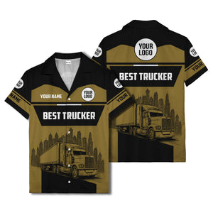 semi-truck cityscape hawaiian shirt for road-warrior professionals