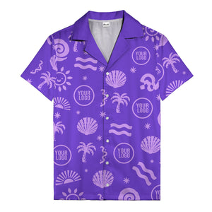 silver palm trees seashells sun waves vintage cartoon hawaiian shirt