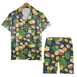 Sky Blue Hibiscus Beach Ball Hawaiian Shirt with Palm Fronds and Sun