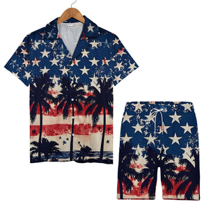 Stars & Stripes Tropical Beach Hawaiian Shirt - Palm Trees & Ocean Summer Party Shirt