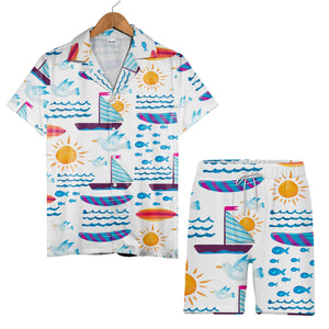 Summer Beach Surfboard & Sailboat Hawaiian Shirt – Fun Tropical Vacation Vibes