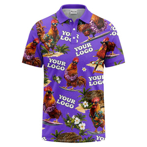 surfing roosters surfboards lei palm trees photorealistic polo shirt