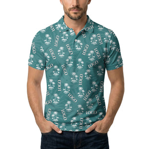 teal tropical island palm trees vacation ready polo shirt for beach days