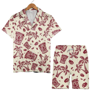 Tribal Polynesian Tiki Hawaiian Shirt with Palm Trees on Cream