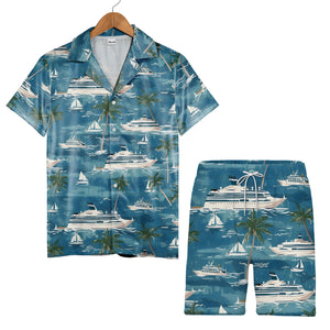 Tropical Cruise Ship & Yacht Hawaiian Shirt – Palm Trees and Ocean Waves