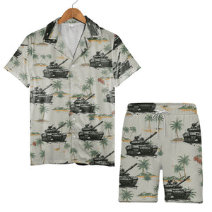 Tropical Military Tank Hawaiian Shirt with Palm Trees & Island Vibes