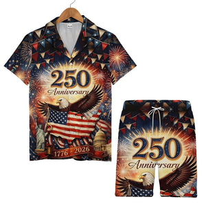 USA Landmarks Hawaiian Shirt - Eagle Capitol Statue of Liberty & Fireworks Anniversary