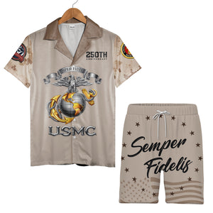 USMC Anniversary Hawaiian Shirt - Eagle Globe Anchor Marine Corps Digital Camo