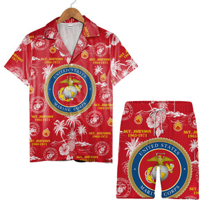 USMC Hawaiian Shirt - Marine Corps Tropical Floral Veteran Gift for Him