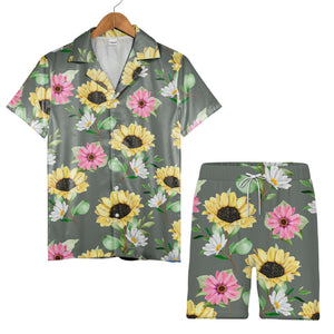 Vibrant Sunflower Bouquet Hawaiian Shirt on Dark Olive Green