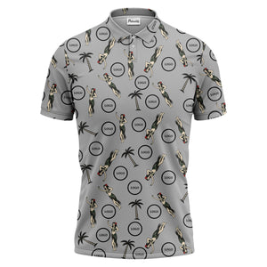 vintage hula dancers & palm trees black hawaiian polo shirt for men