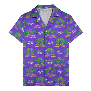vintage palm tree oasis with monogrammed logo repeat hawaiian shirt