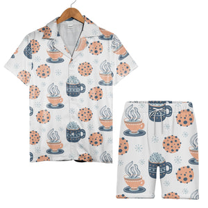 Warm Cocoa Mug Hawaiian Shirt with Cookies and Whipped Cream Design