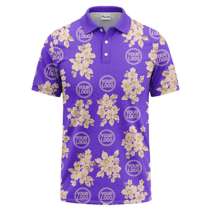 watercolor cherry blossom custom logo repeat polo shirt in black