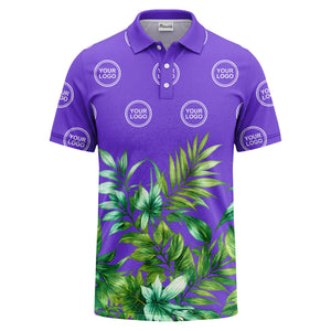 watercolor exotic ferns & logo circle polo shirt