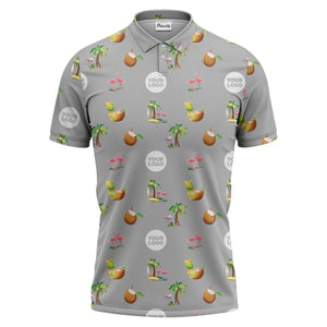 watercolor flamingos pineapples coconuts palm trees repeat polo shirt for men