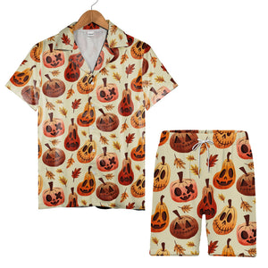 Watercolor Halloween Pumpkin Hawaiian Shirt with Maple Leaves