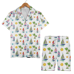 Watercolor Sailboat & Palm Tree Hawaiian Shirt – Tropical Beach Style