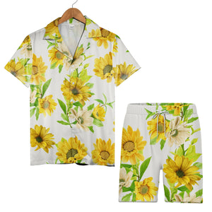 Watercolor Sunflower Hawaiian Shirt with Buds and Leaves Elegant