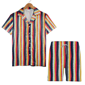 Wavy Berry Mustard Navy Stripe Hawaiian Shirt Dynamic Pattern