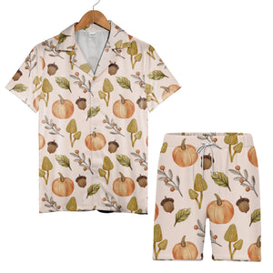 Whimsical Autumn Mushroom and Pumpkin Hawaiian Shirt Watercolor
